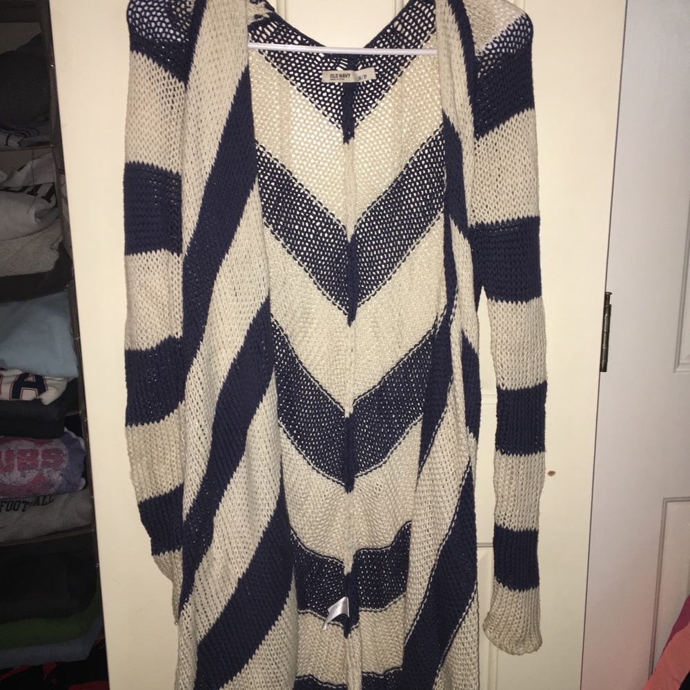 White and navy cardigan
